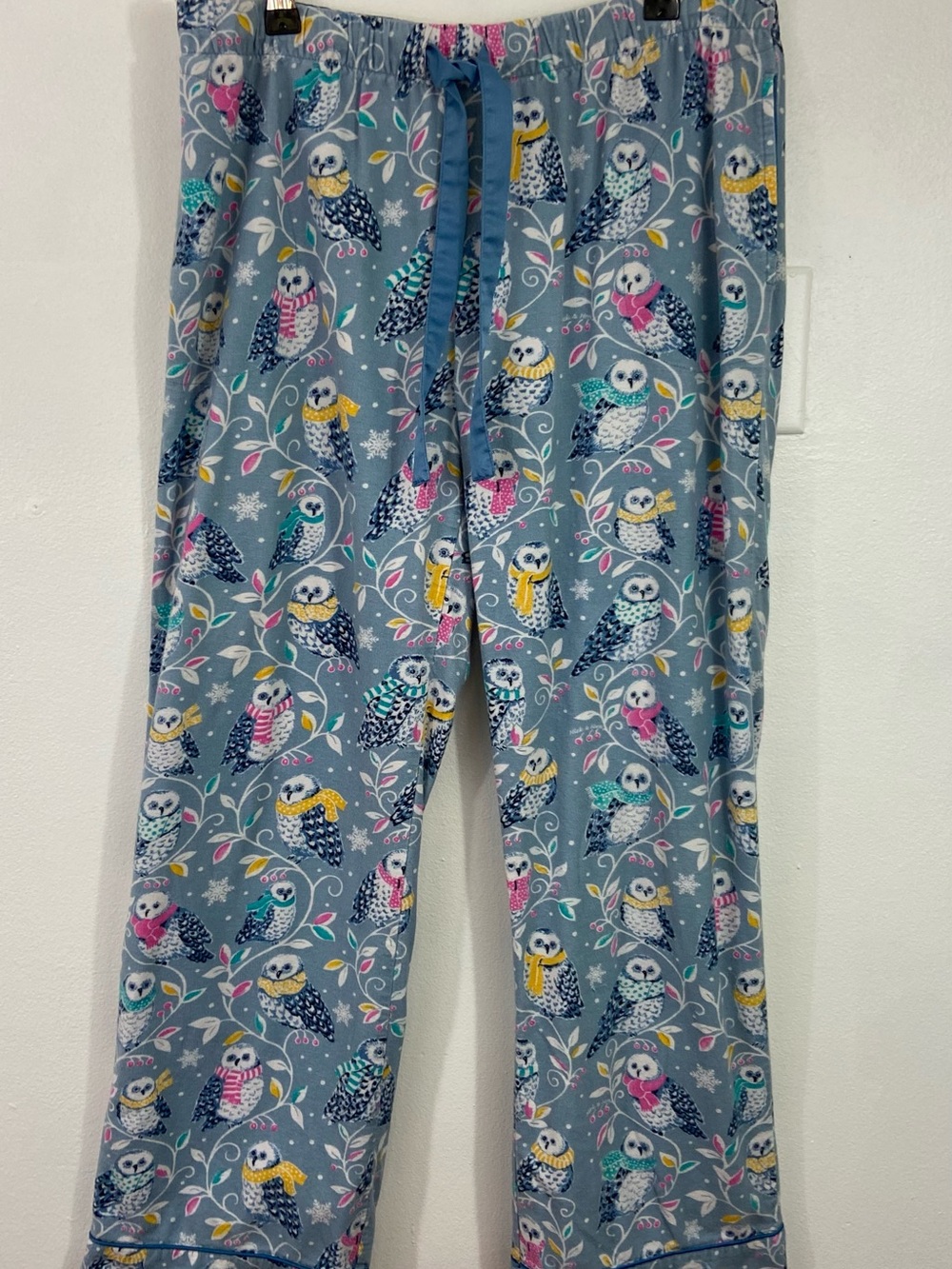 Nick and Nora Pajama Set Owls M Blue Cotton Flannel Pockets Arts & Crafts - Picture 5 of 16